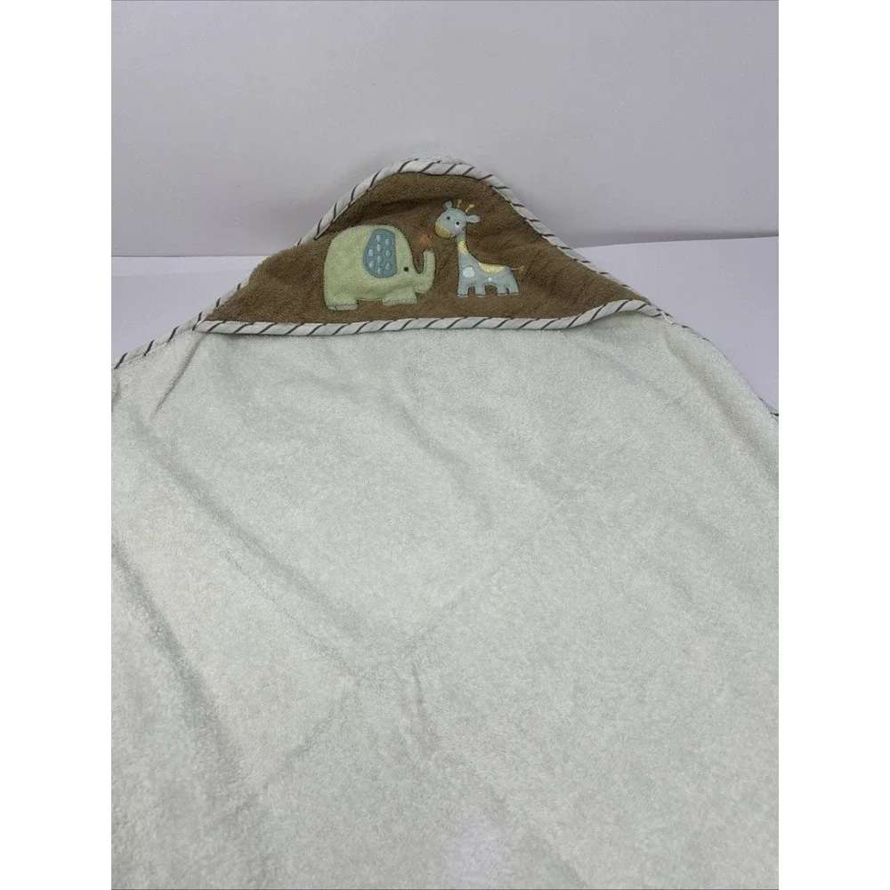 First Moments Hooded Terry Cloth Baby Bath Towel Cotton Green Safari Animal